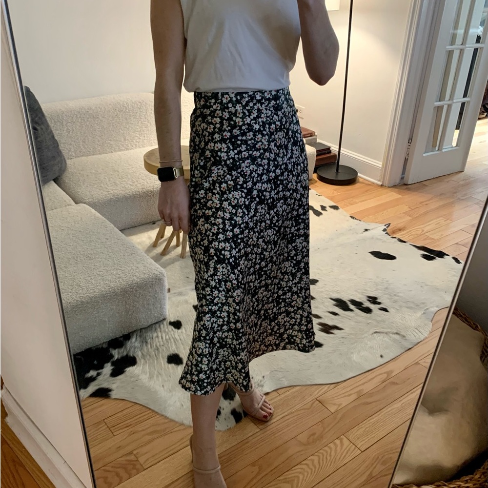 Silky floral midi slip skirt size small